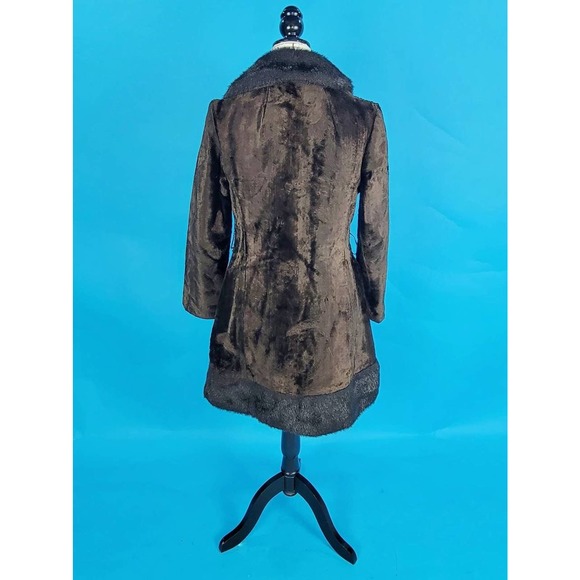 Vintage 70s Faux Fur Coat Groovy Black and Brown Fuzzy Jacket - Picture 3 of 8